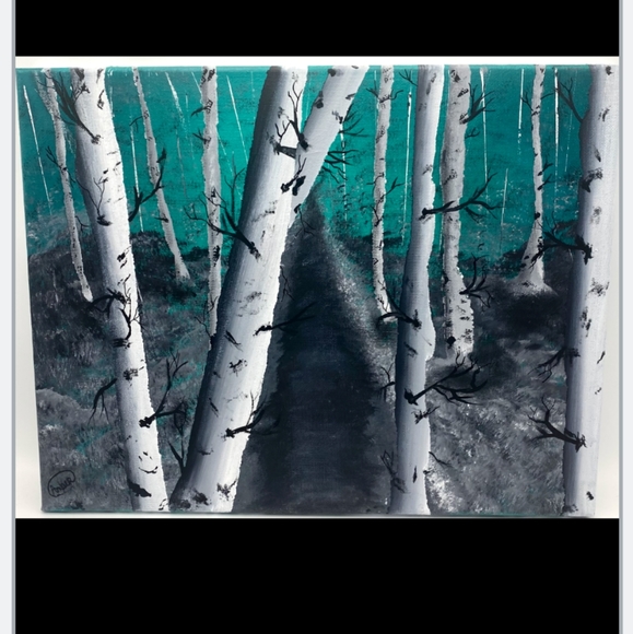 Artist Signed "Birch Tree Forest" Acrylic Painting on 14"x 11" Canvas - Picture 1 of 3